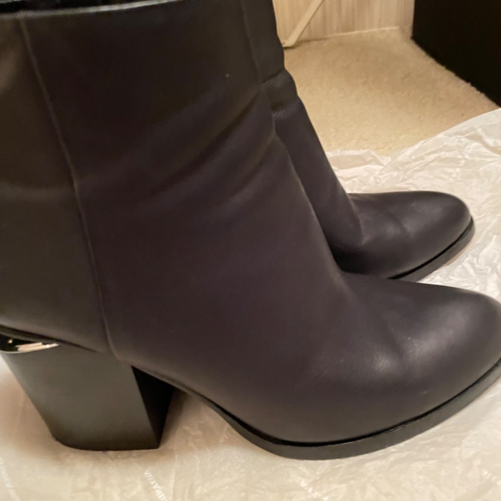 Alexander Wang Gabi Black Ankle Boots Silver Sliced  Heel Sz 40 - Picture 12 of 13